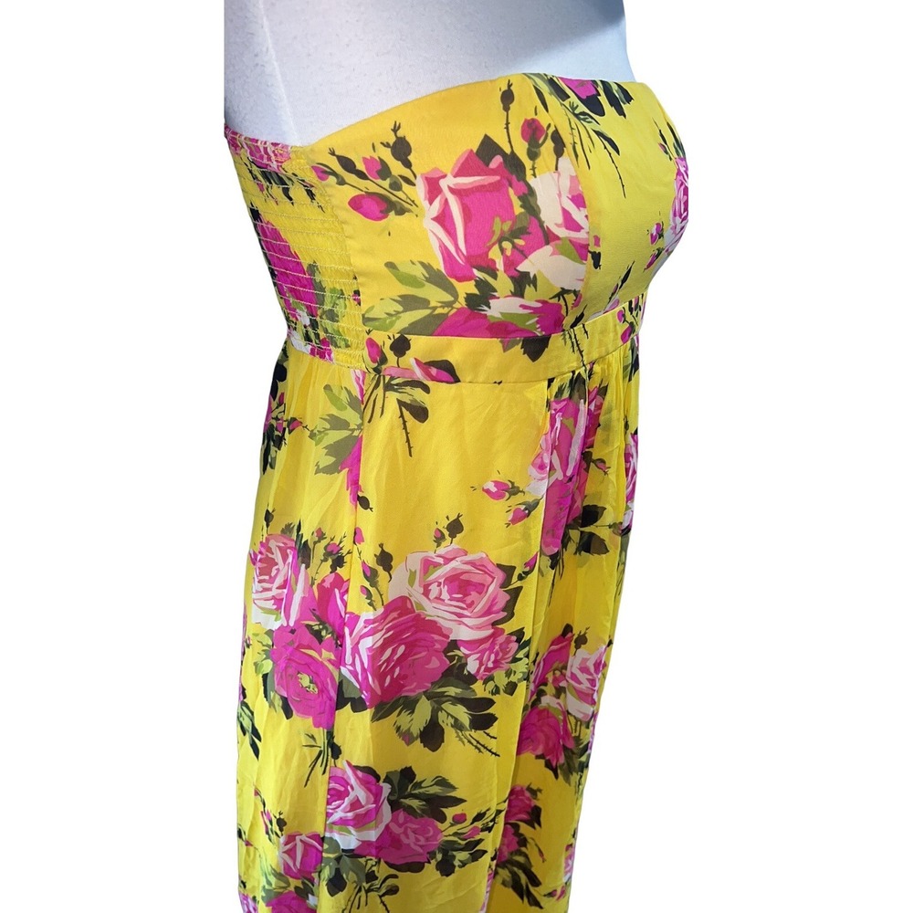 Vtg Betsey Johnson Silk Strapless Maxi Dress Yellow Rose Floral Coquette Sz 2 - Picture 14 of 16